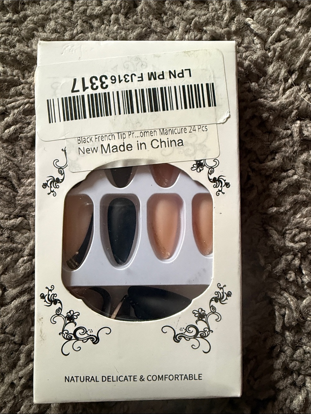 False Nail Set - Black and Nude French Tip